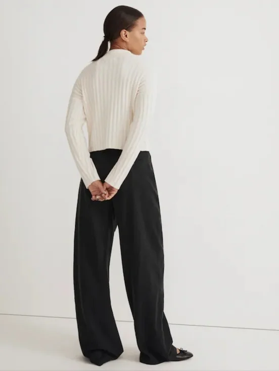 Madewell Ribbed Mockneck Crop Sweater In Antique Cream - Picture 3 of 10